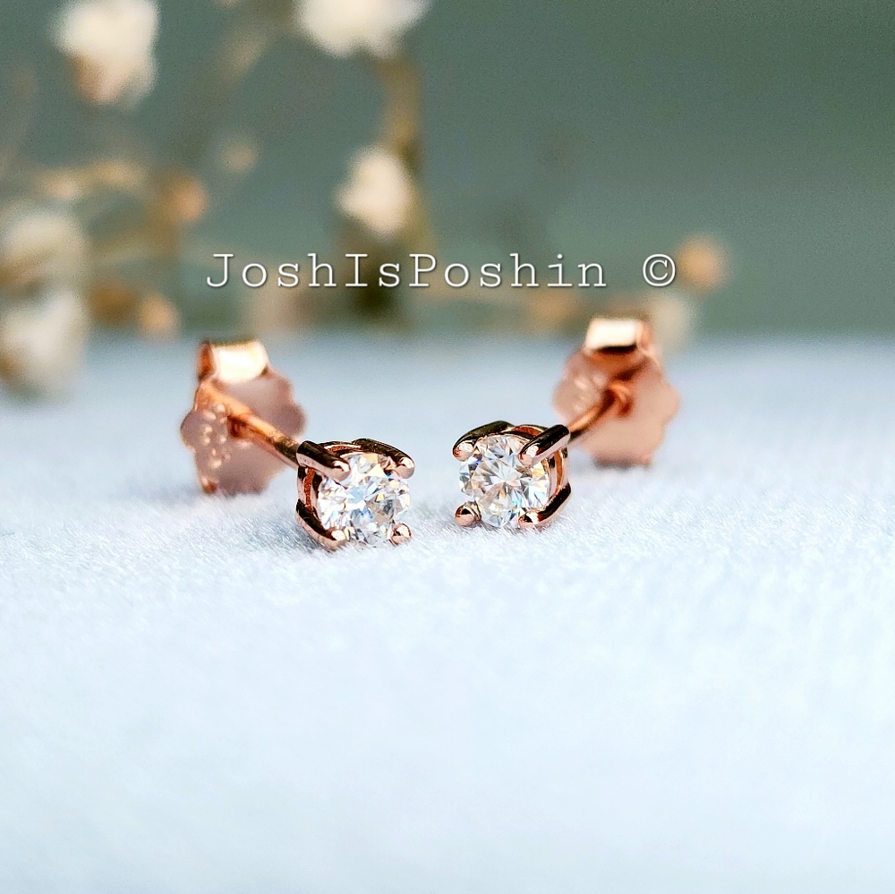 Classic moissanite solitaire 4 prong stud earrings in sterling silver